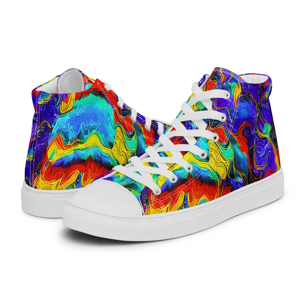 Rainbow Riptide on Men's High Top Canvas Shoes — Left