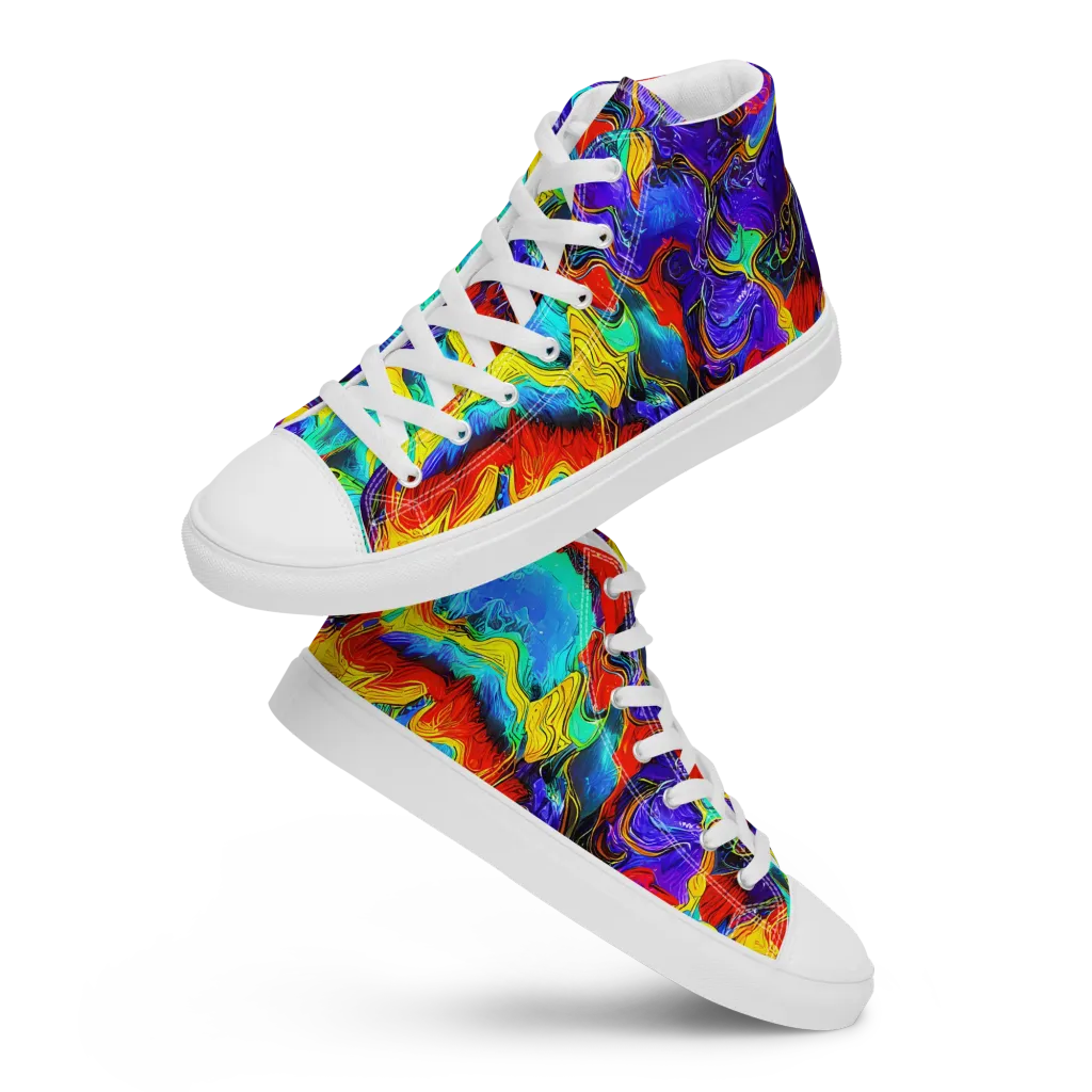 Rainbow Riptide on Men's High Top Canvas Shoes — Front