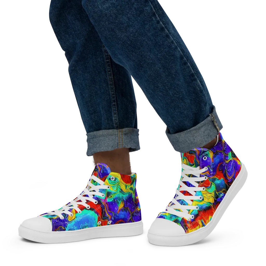 Rainbow Riptide on Men's High Top Canvas Shoes — Left