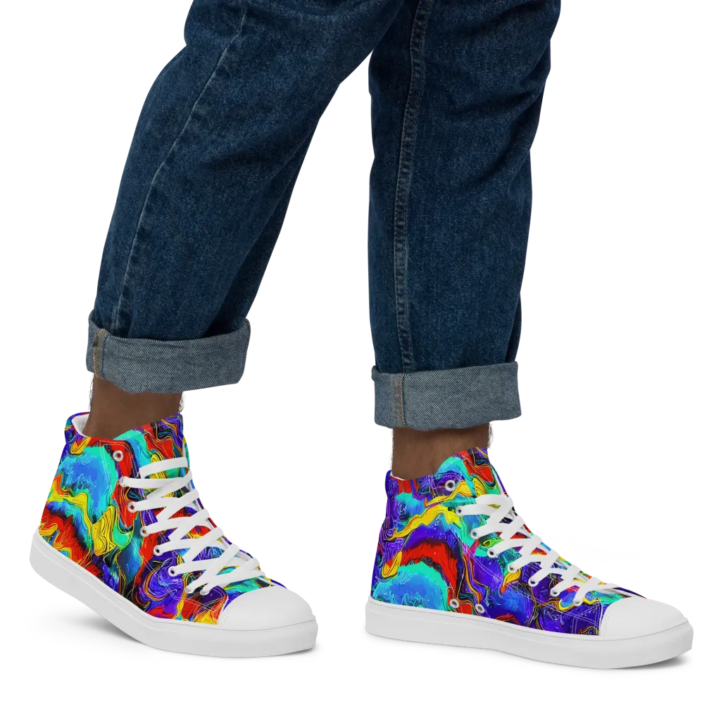 Rainbow Riptide on Men's High Top Canvas Shoes — Right