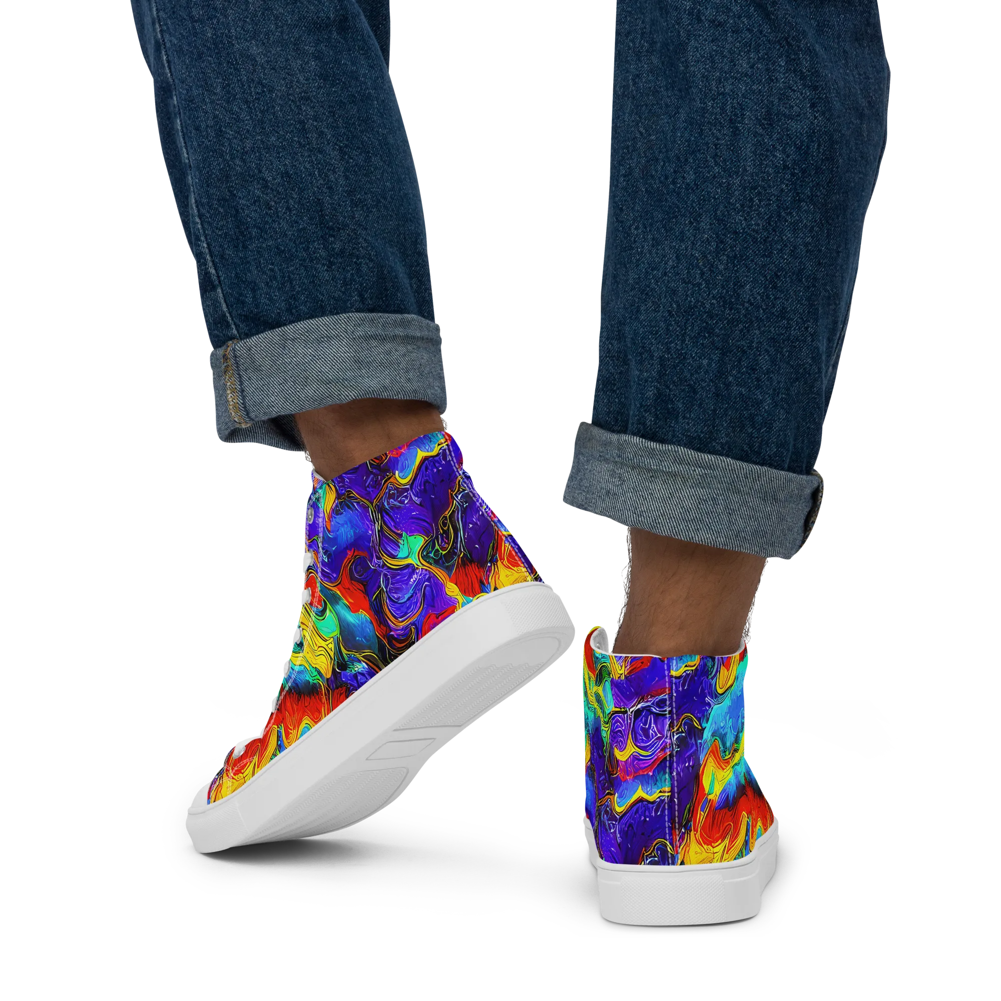 Rainbow Riptide on Men's High Top Canvas Shoes — Back