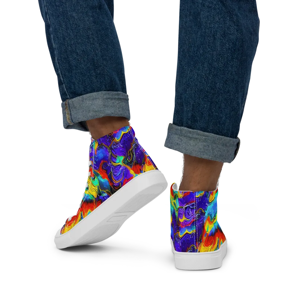 Rainbow Riptide on Men's High Top Canvas Shoes — Back