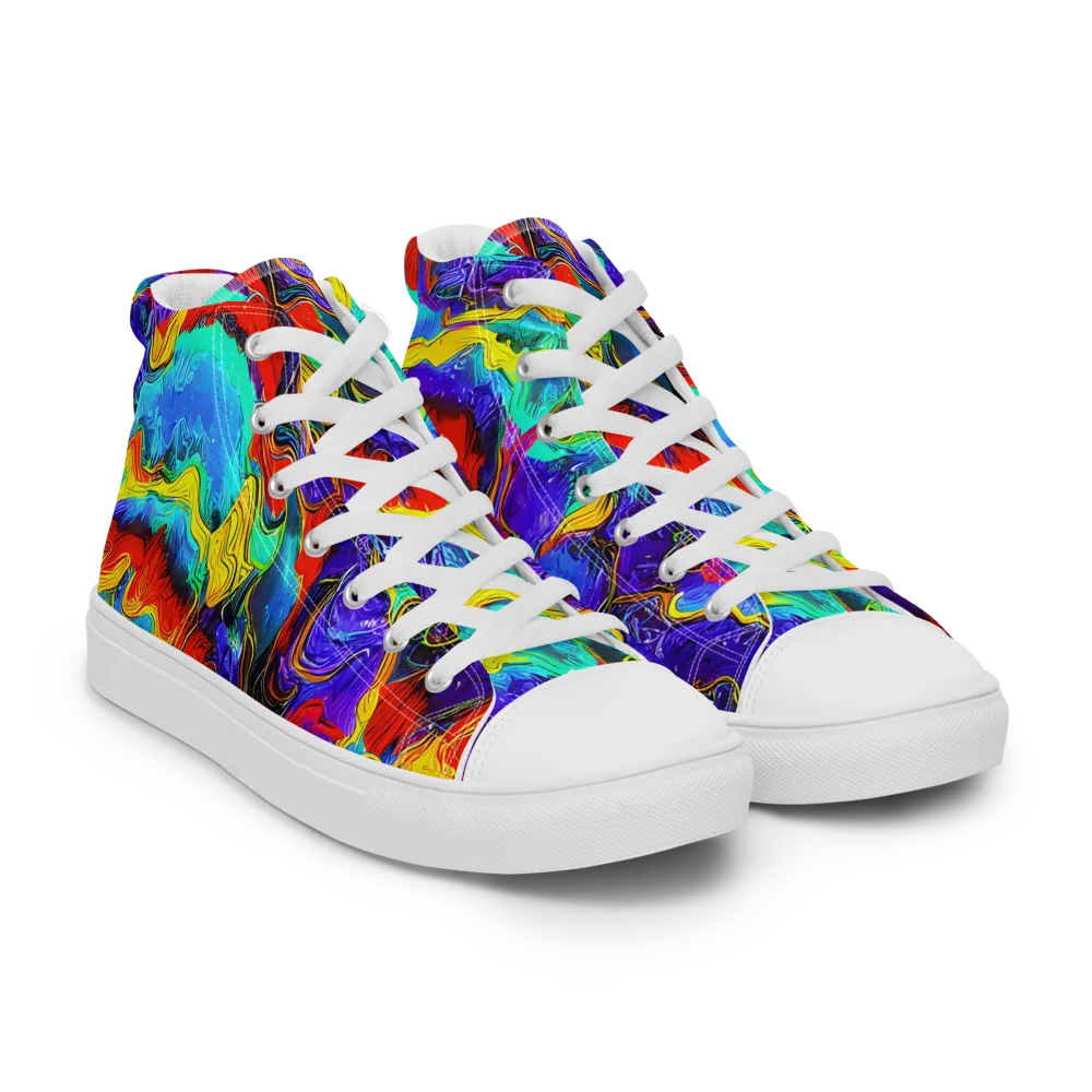 Rainbow Riptide on Women's High Top Canvas Shoes — Right Front