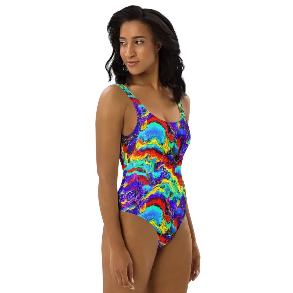 Rainbow Riptide on One-Piece Swimsuit — Right