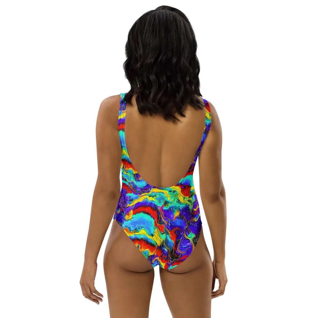 Rainbow Riptide on One-Piece Swimsuit — Back
