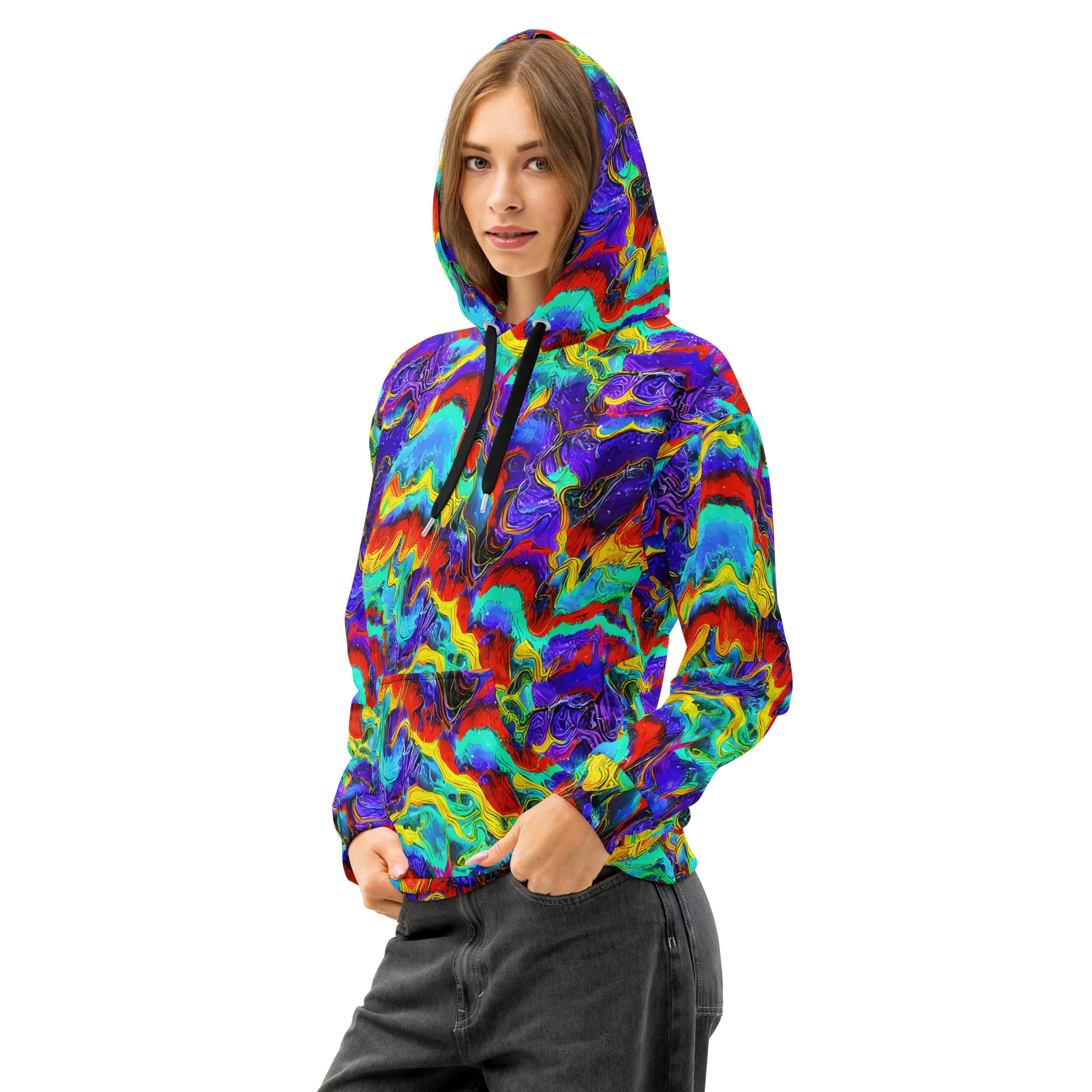 Rainbow Riptide on Cotton Hoodie — Left Front