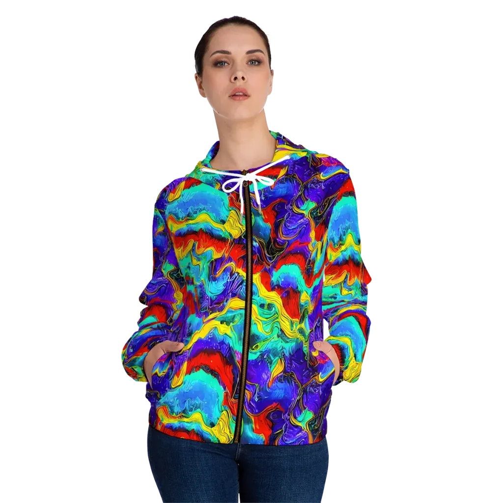 Rainbow Riptide on Women's Full-Zip Hoodie — Front On Person
