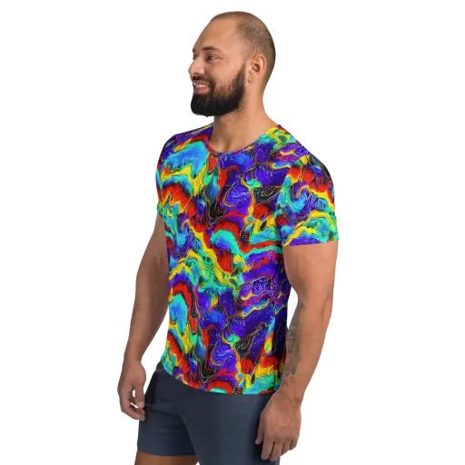 Rainbow Riptide on a Men's Athletic T-Shirt