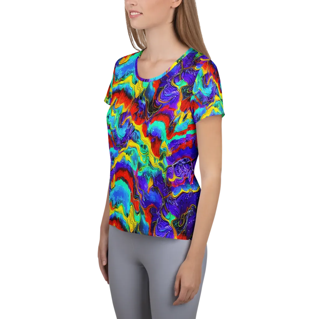 Rainbow Riptide on Women's Athletic T-Shirt — Left