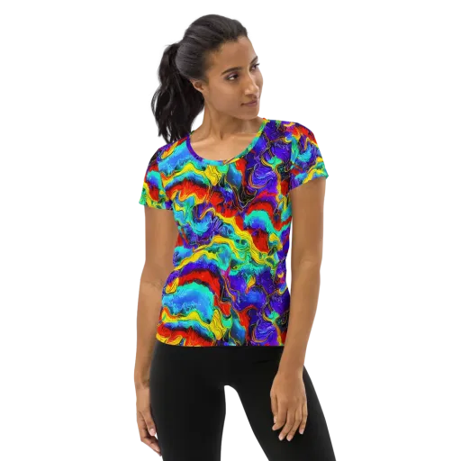 Rainbow Riptide on a Women's Athletic T-Shirt