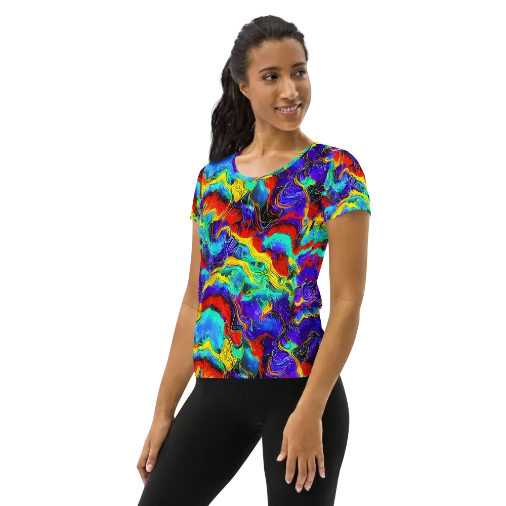 Rainbow Riptide on Women's Athletic T-Shirt — Left