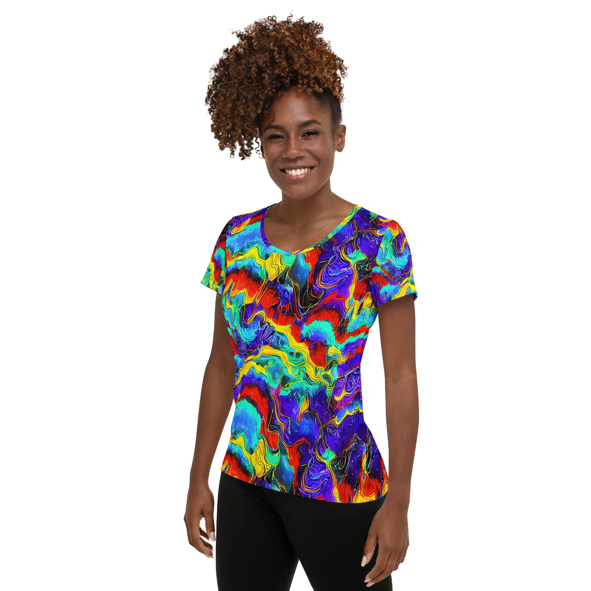 Rainbow Riptide on Women's Athletic T-Shirt — Left