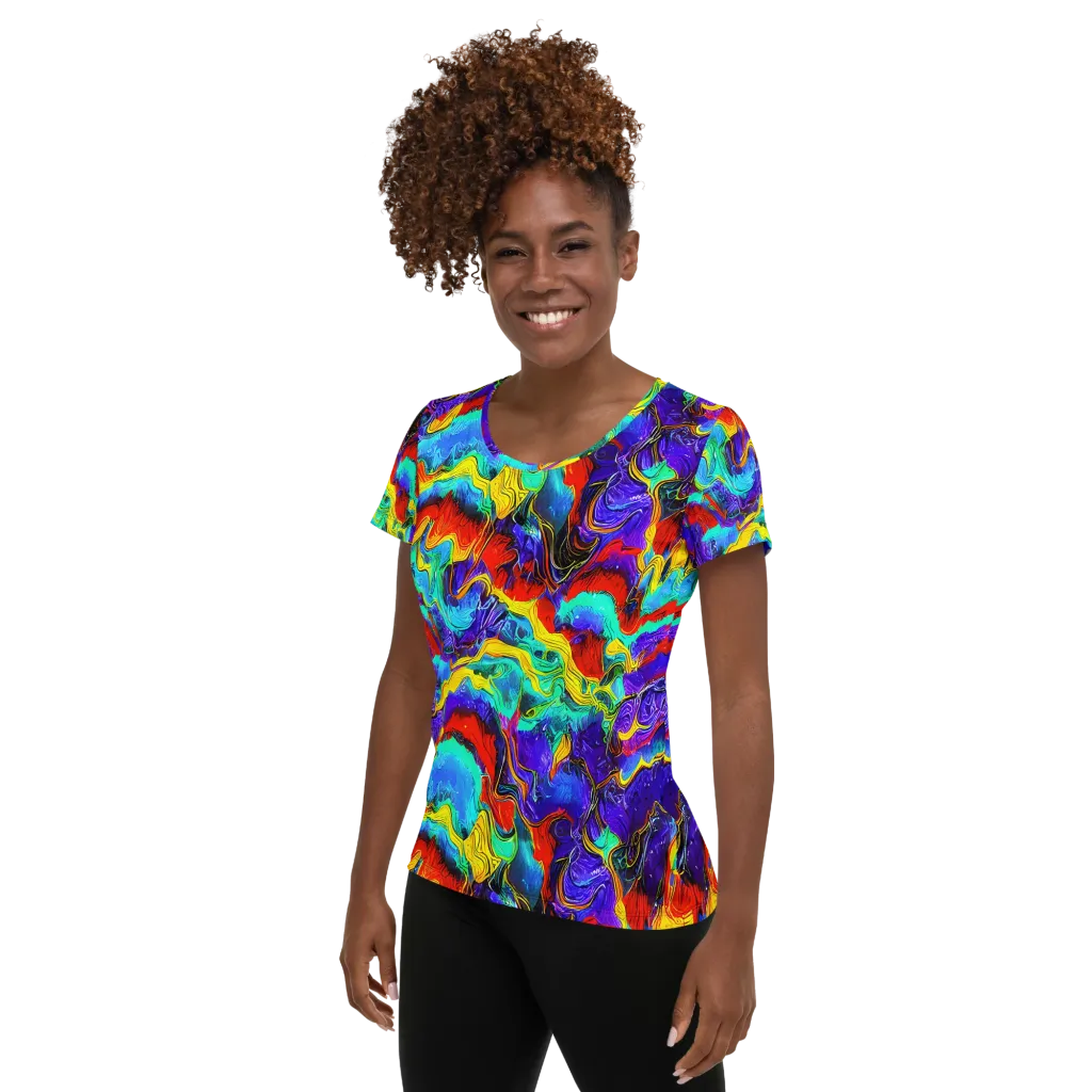 Rainbow Riptide on Women's Athletic T-Shirt — Left