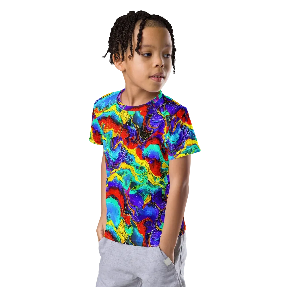 Rainbow Riptide on Kids Crew Neck T-Shirt — Left Front