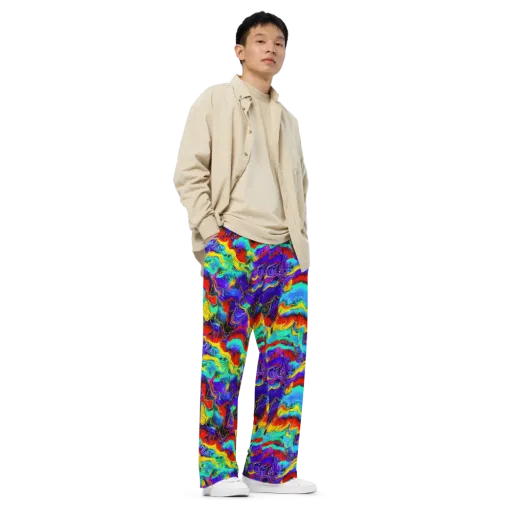 Rainbow Riptide on a Wide-Leg Pants
