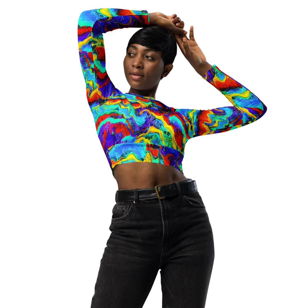Rainbow Riptide on Long Sleeve Crop Top — Front