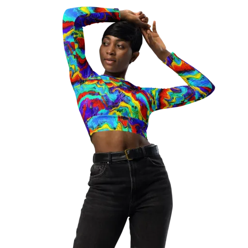 Rainbow Riptide on a Long Sleeve Crop Top