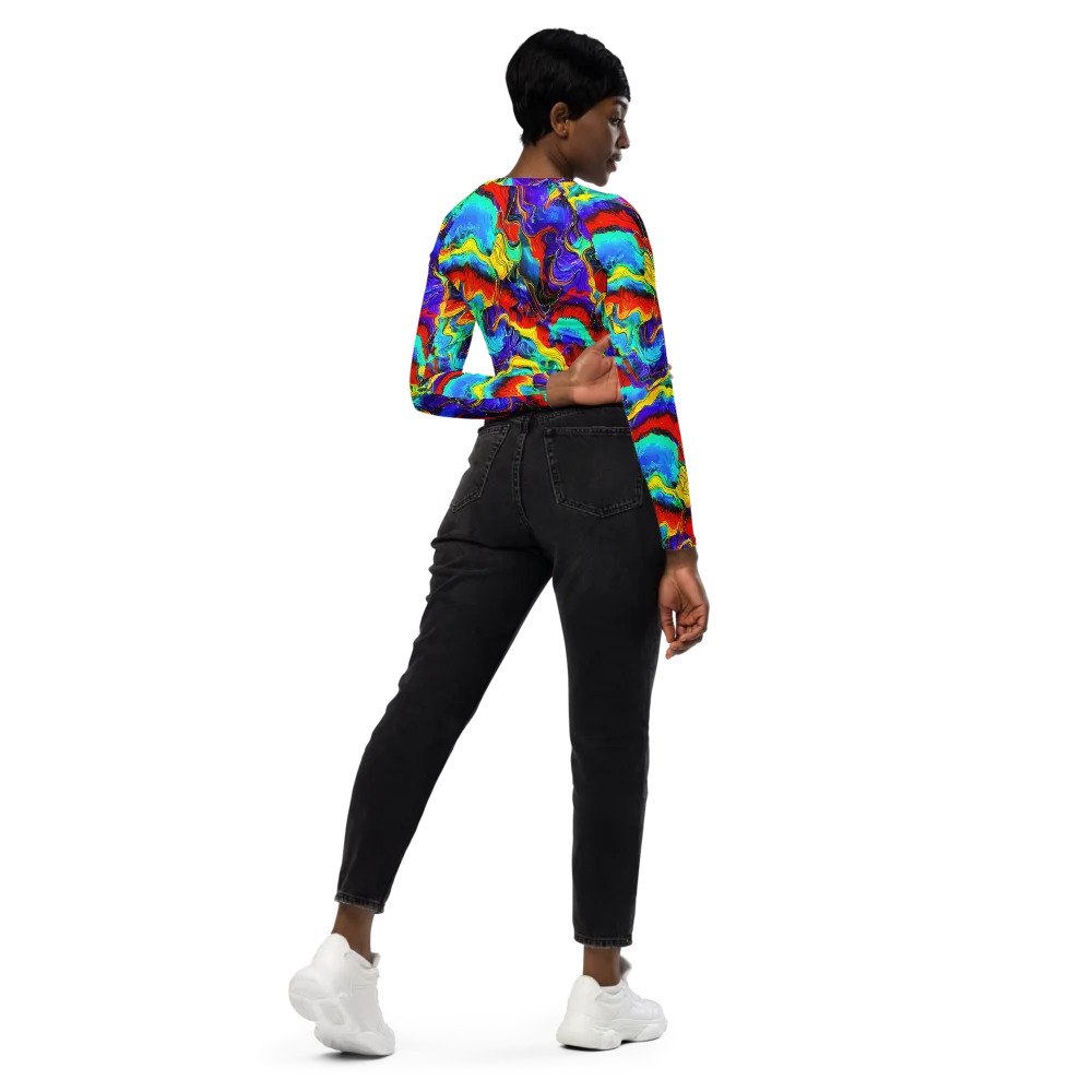 Rainbow Riptide on Long Sleeve Crop Top — Right Back