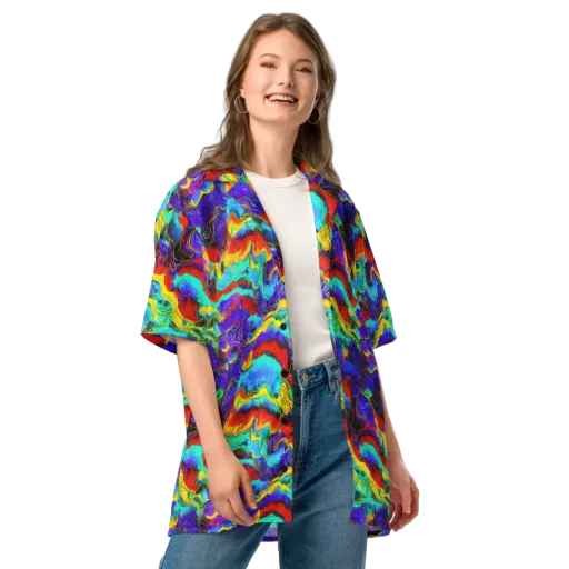 Rainbow Riptide on a Button Shirt