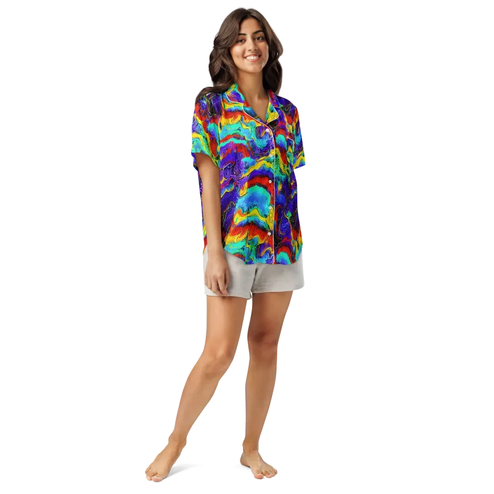 Rainbow Riptide on Women's Short Sleeve Pajama Top — Front