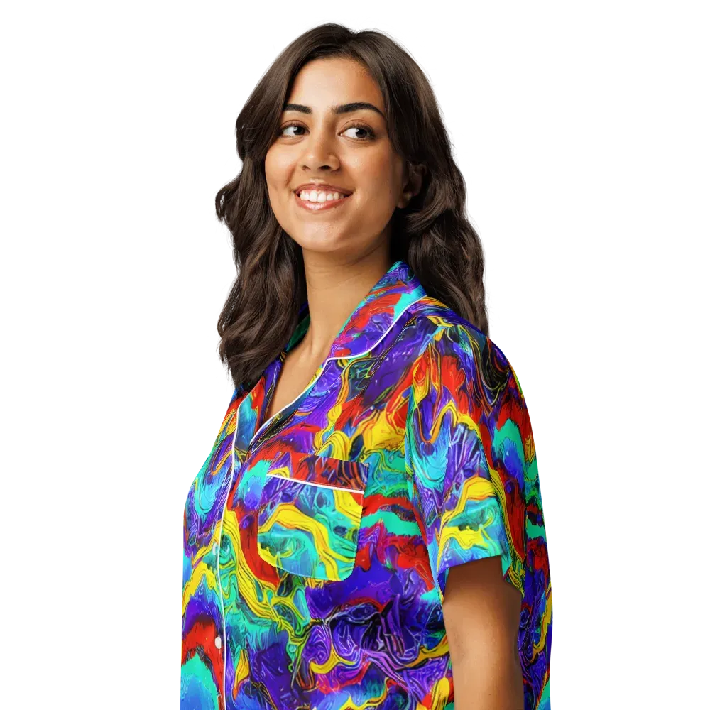 Rainbow Riptide on Women's Short Sleeve Pajama Top — Left Front