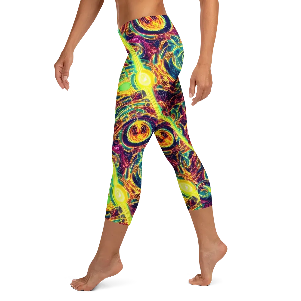 Fuchsia Thunder on Capri Leggings — Left