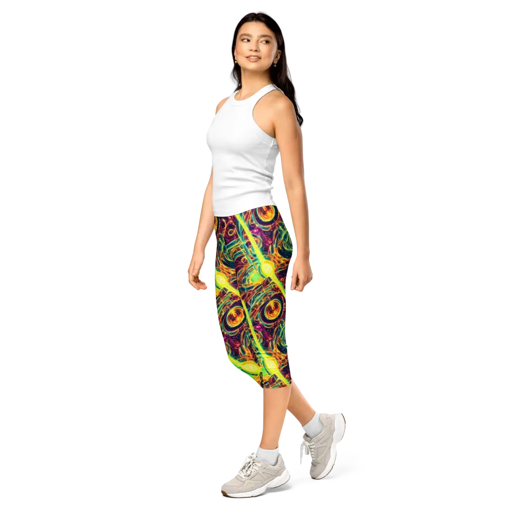 Fuchsia Thunder on Capri Leggings — Left Front