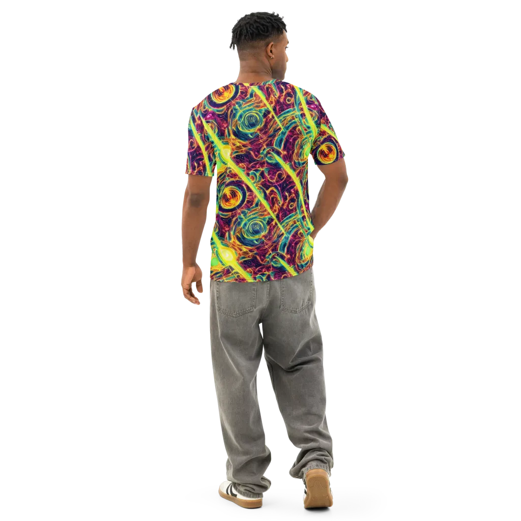 Fuchsia Thunder on Men's Cotton Crew Neck T-Shirt — Back