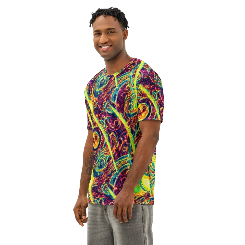 Fuchsia Thunder on Men's Cotton Crew Neck T-Shirt — Left Front