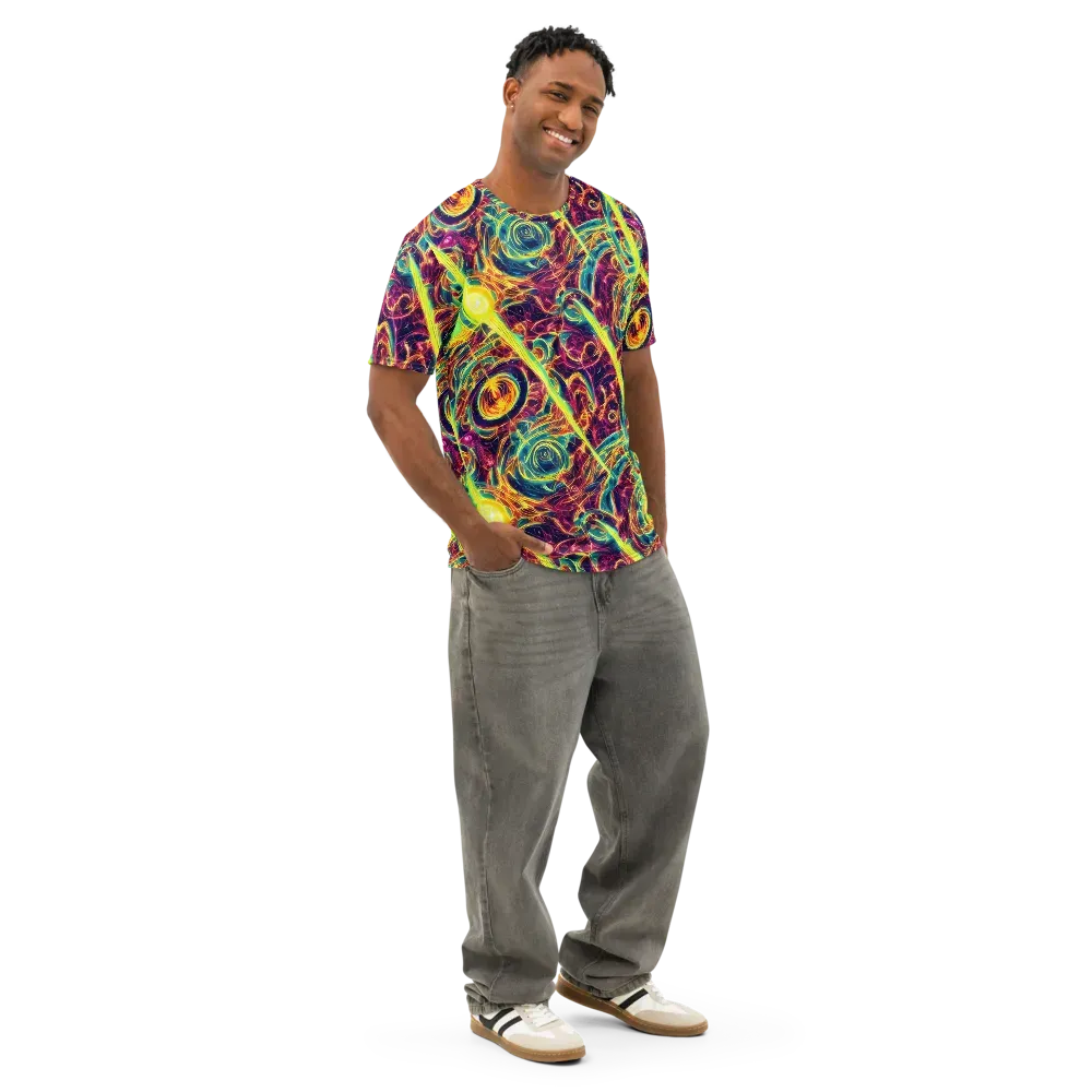 Fuchsia Thunder on Men's Cotton Crew Neck T-Shirt — Right Front