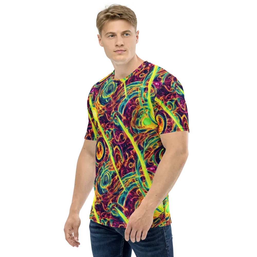Fuchsia Thunder on Men's Crew Neck T-Shirt — Left