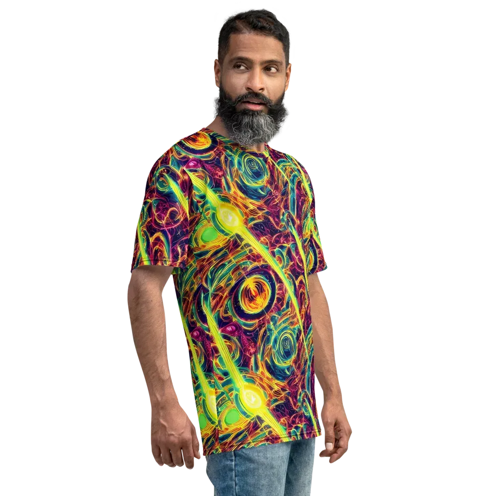 Fuchsia Thunder on Men's Crew Neck T-Shirt — Right