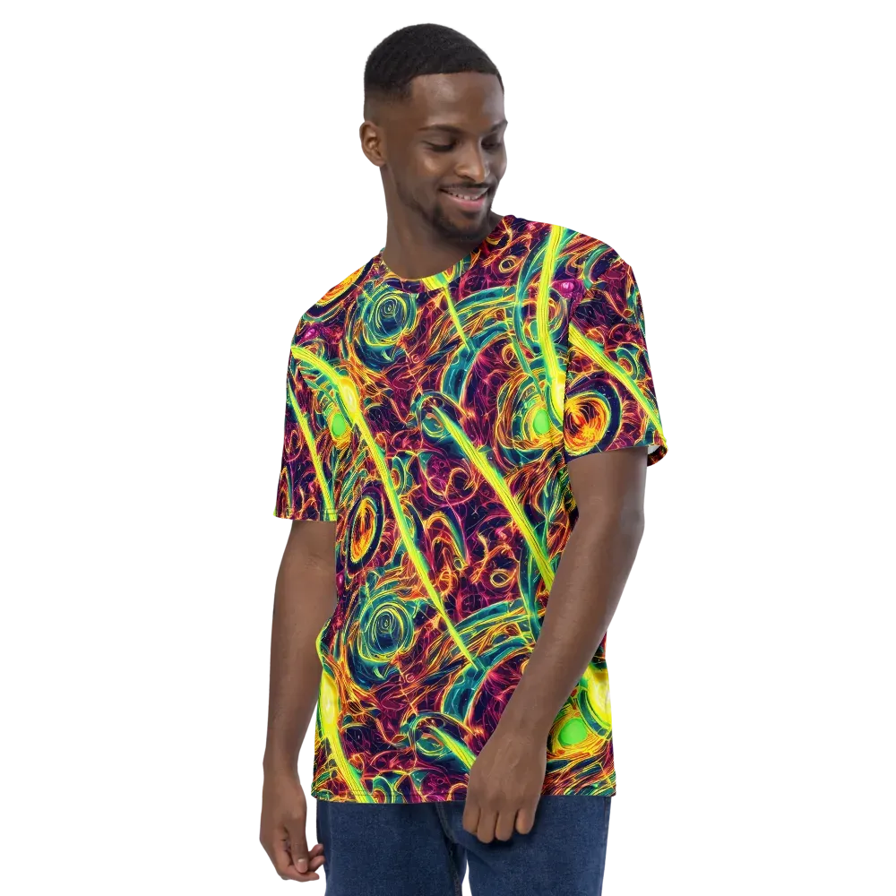 Fuchsia Thunder on Men's Crew Neck T-Shirt — Left