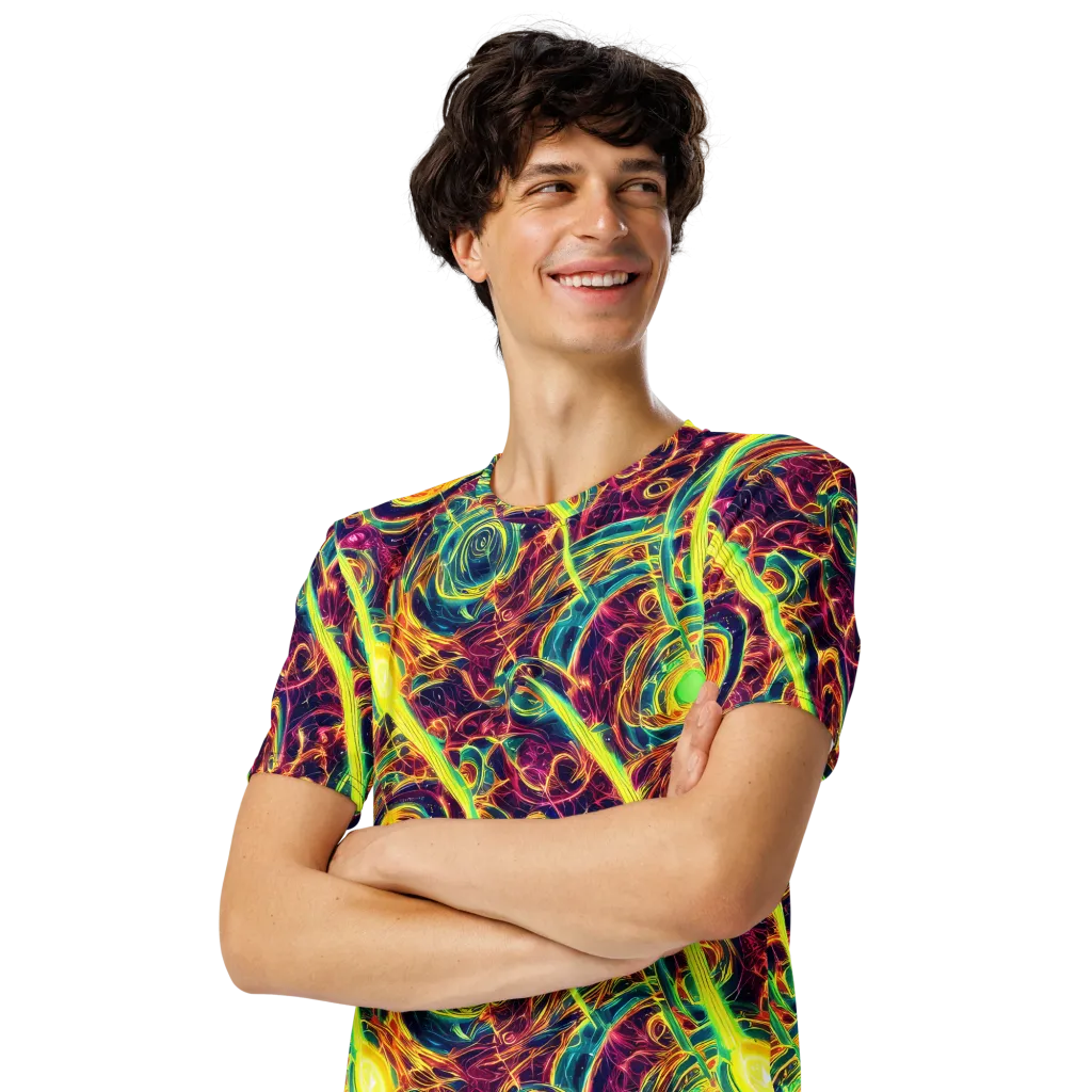 Fuchsia Thunder on Men's Crew Neck T-Shirt — Left Front