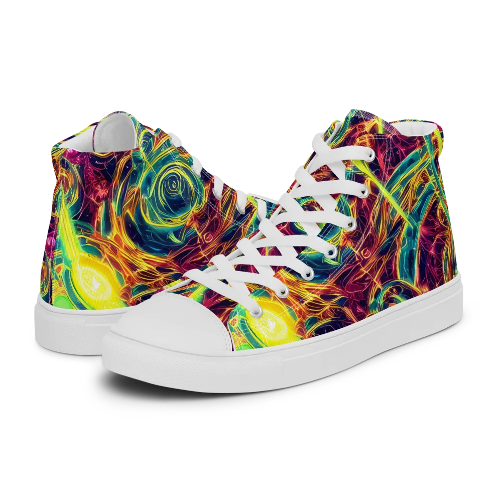 Fuchsia Thunder on Men's High Top Canvas Shoes — Left