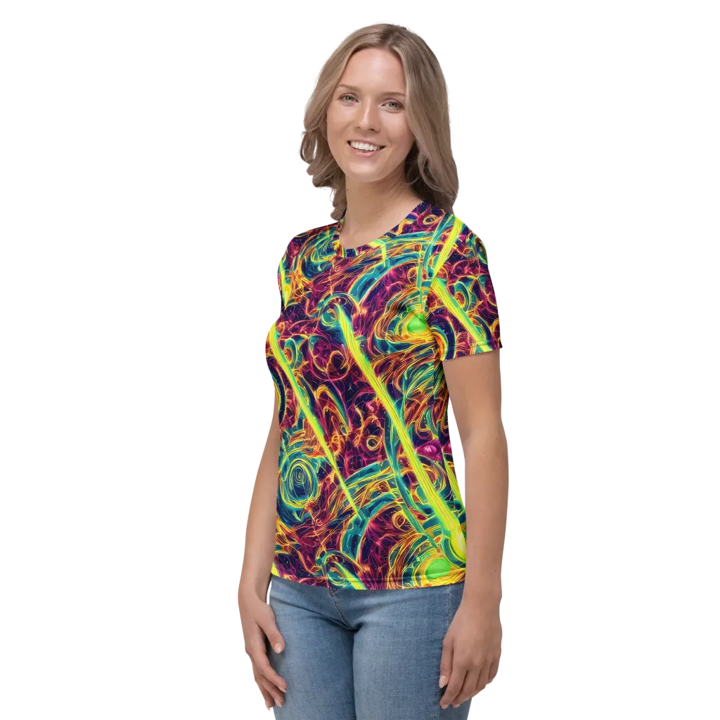 Fuchsia Thunder on Women's Crew Neck T-Shirt — Left