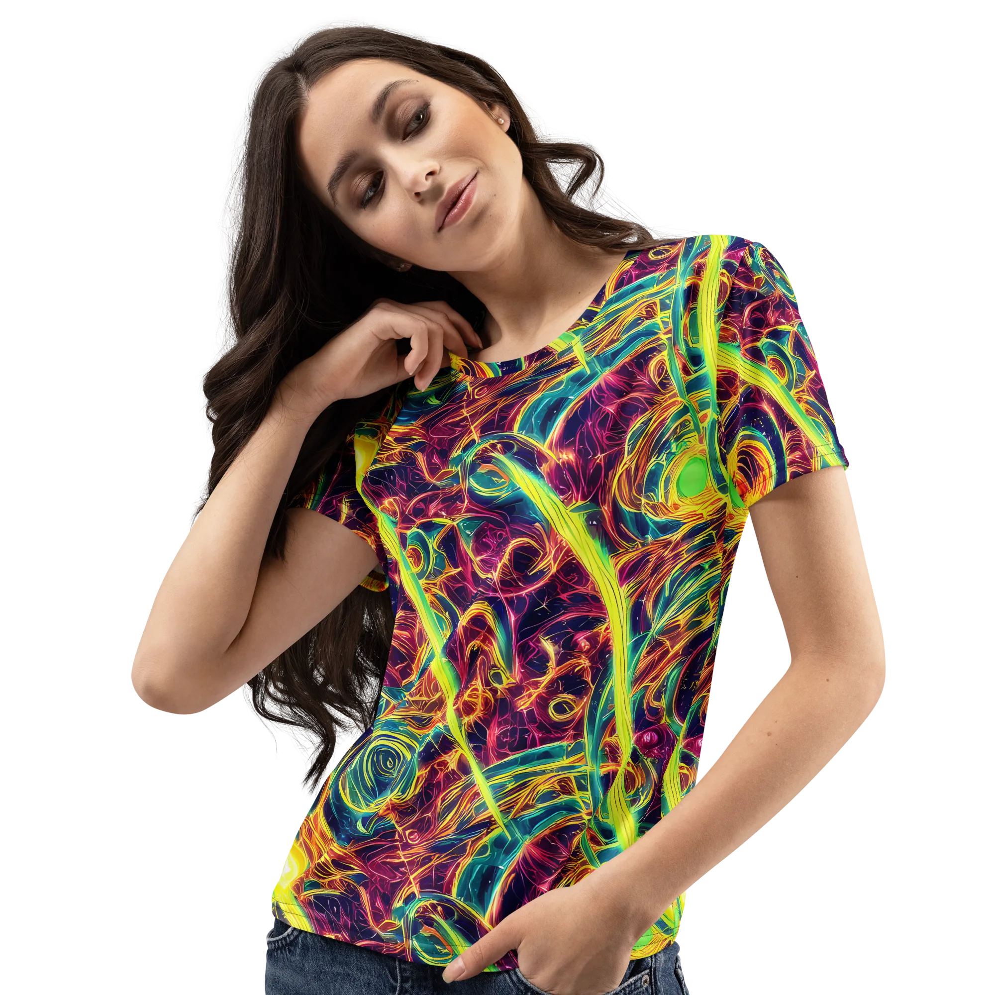 Fuchsia Thunder on Women's Crew Neck T-Shirt — Left Front