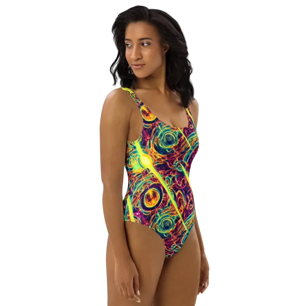 Fuchsia Thunder on One-Piece Swimsuit — Right