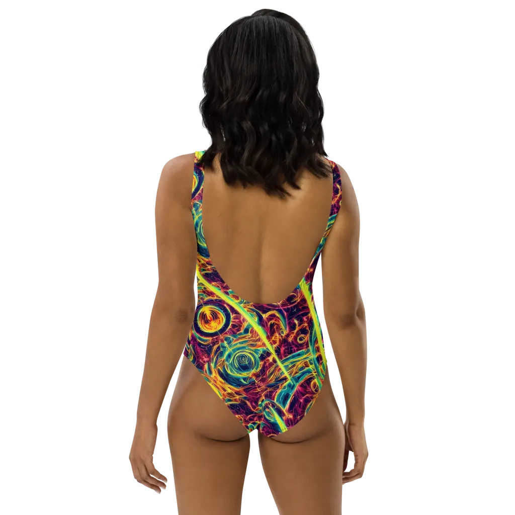 Fuchsia Thunder on One-Piece Swimsuit — Back