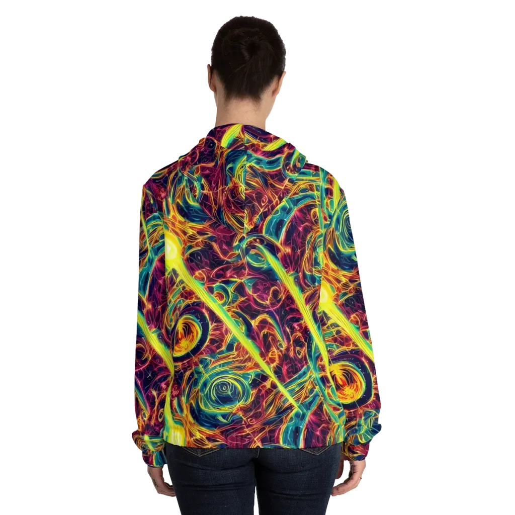 Fuchsia Thunder on Women's Full-Zip Hoodie — Back On Person