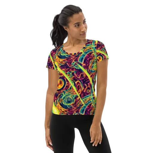 Fuchsia Thunder on a Women's Athletic T-Shirt