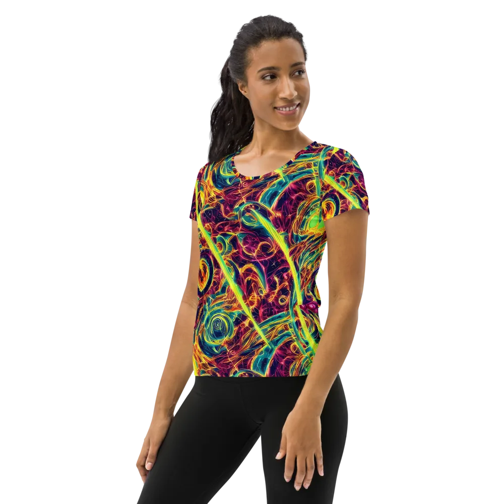 Fuchsia Thunder on Women's Athletic T-Shirt — Left