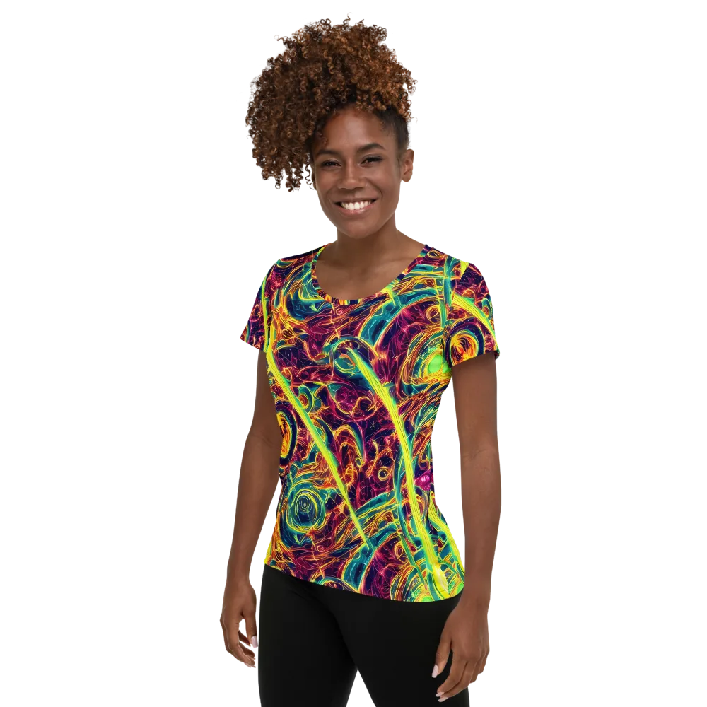Fuchsia Thunder on Women's Athletic T-Shirt — Left