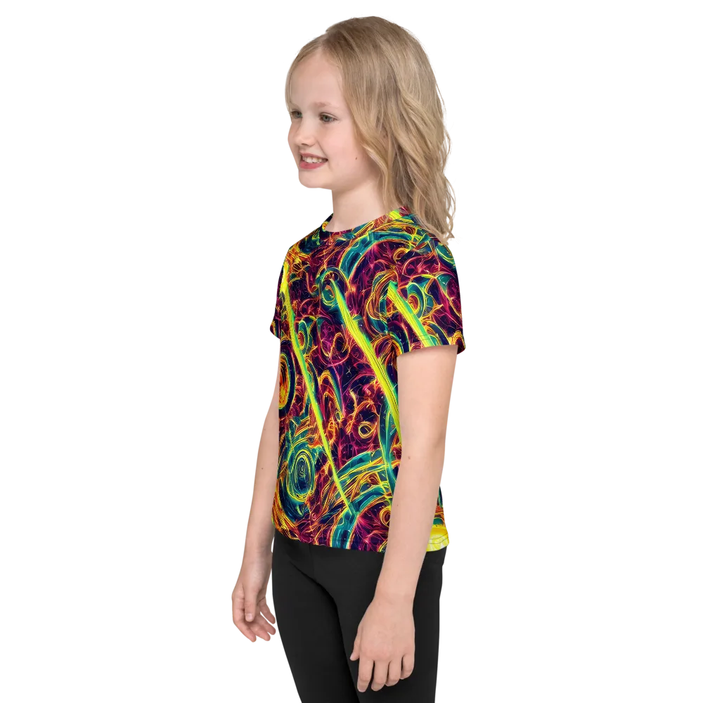 Fuchsia Thunder on Kids Crew Neck T-Shirt — Left