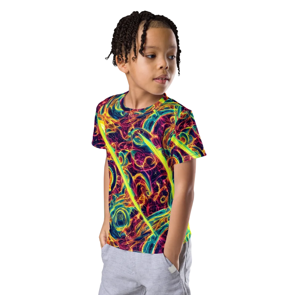 Fuchsia Thunder on Kids Crew Neck T-Shirt — Left Front