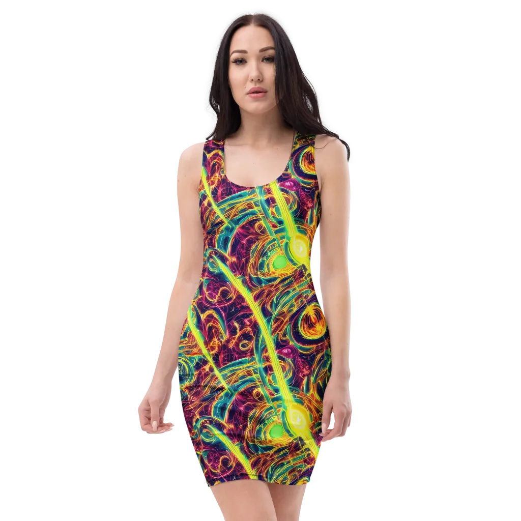 Fuchsia Thunder on Bodycon Dress — Front