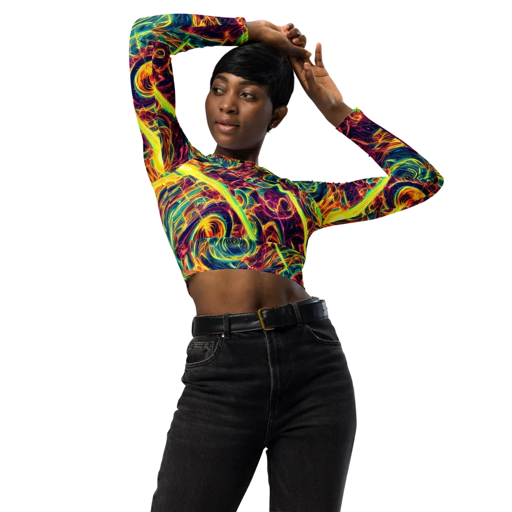 Fuchsia Thunder on Long Sleeve Crop Top — Front