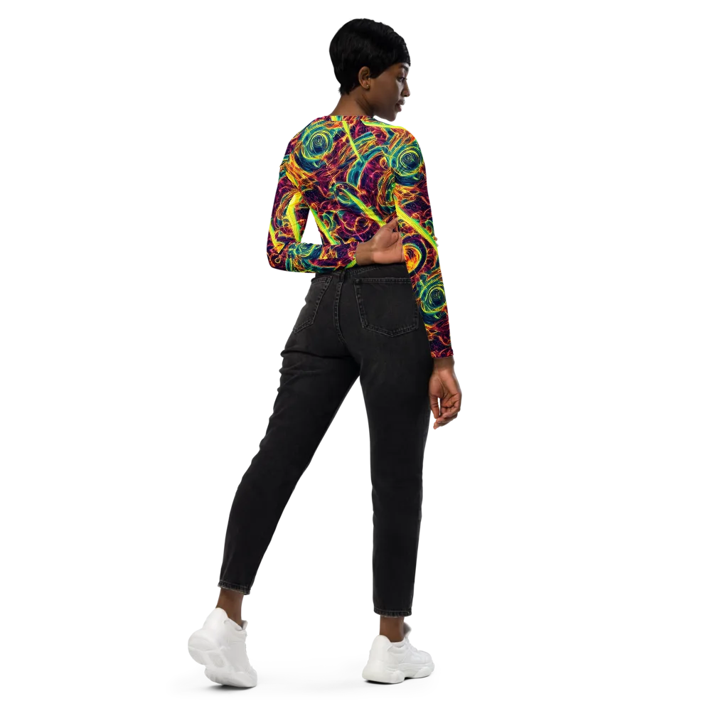 Fuchsia Thunder on Long Sleeve Crop Top — Right Back