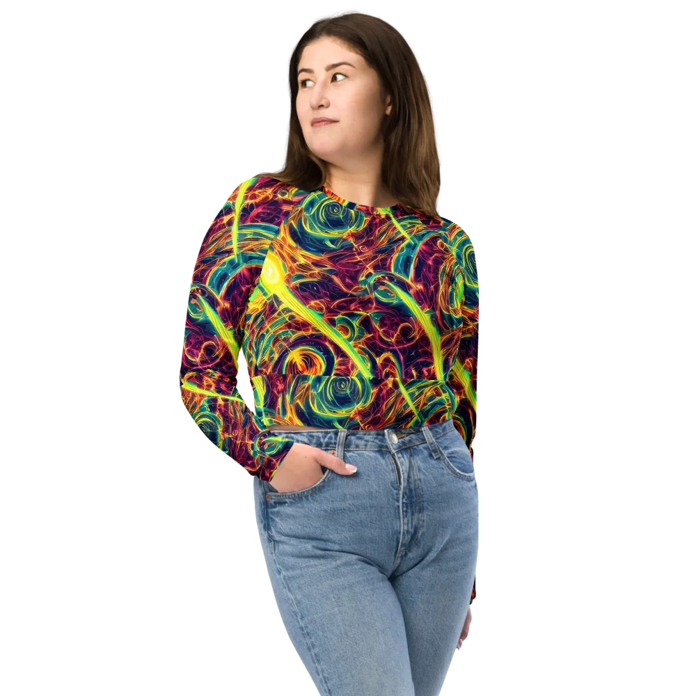 Fuchsia Thunder on Long Sleeve Crop Top — Front