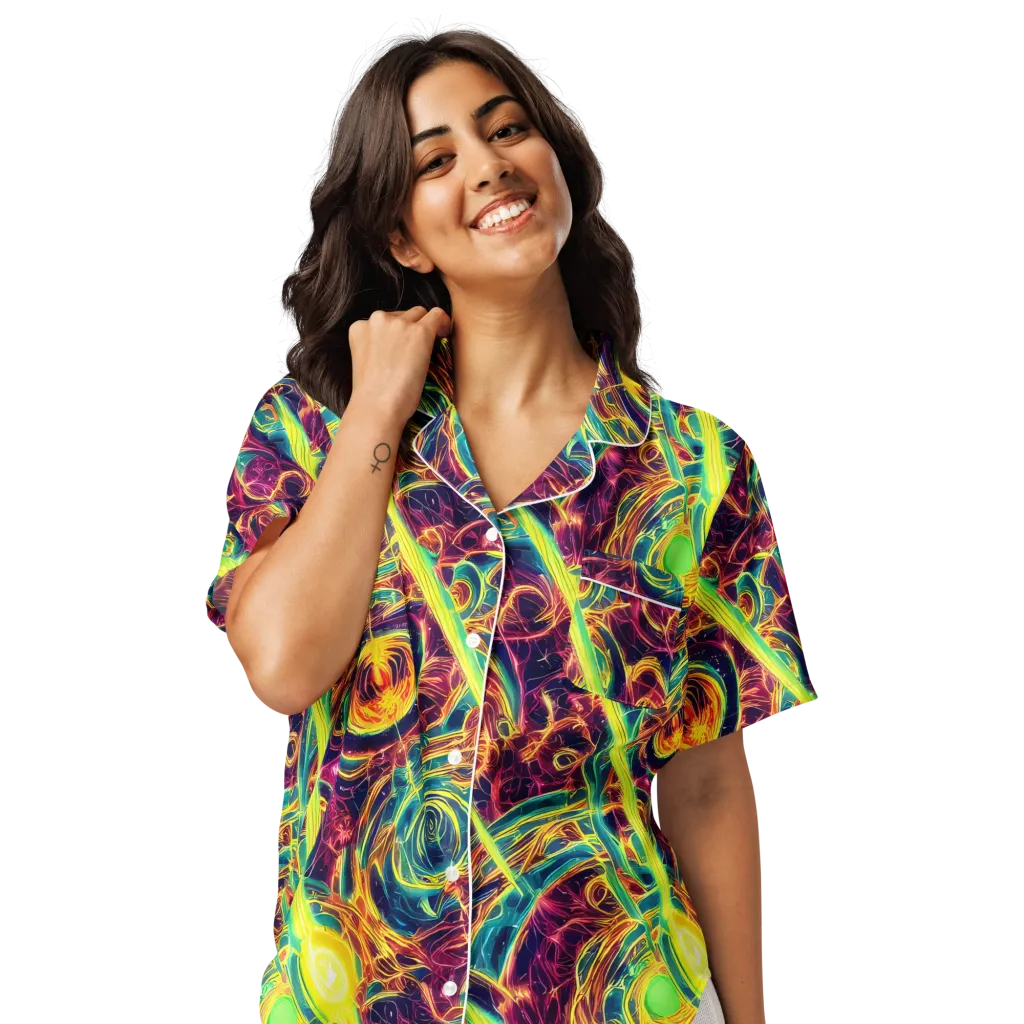 Fuchsia Thunder on Women's Short Sleeve Pajama Top — Front